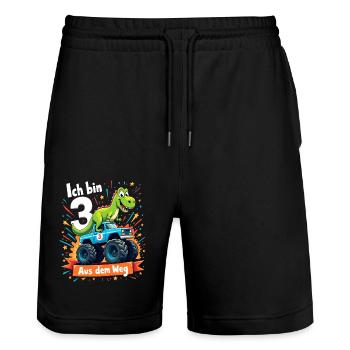 Dinosaur 3rd Birthday Monster Truck - Stanley/Stella Trainer Unisex Organic Jogging Shorts - black - Front - Nik (191cm) & Marisol (170cm)