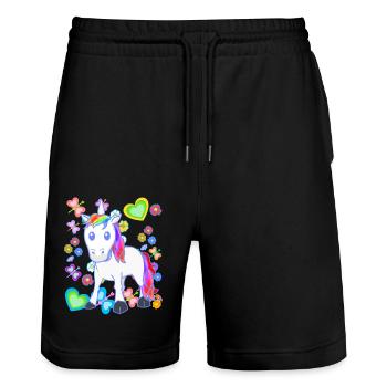 Licorne Licornes Enfants Enfant Cheval Chevaux - Short de jogging bio TRAINER Stanley/Stella unisexe - noir - Devant - Nik (191cm) & Marisol (170cm)