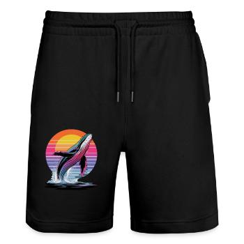 Whale at sunset in front of a colorful - Stanley/Stella Trainer Unisex Organic Jogging Shorts - black - Front - Nik (191cm) & Marisol (170cm)