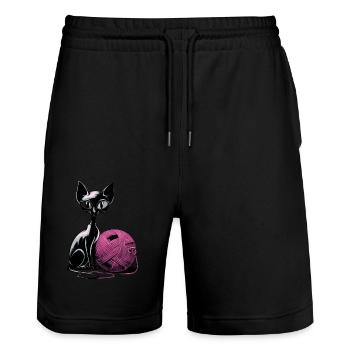 Black cat with ball of wool for cat lovers - Stanley/Stella Trainer Unisex Organic Jogging Shorts - black - Front - Nik (191cm) & Marisol (170cm)