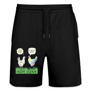 Lustiges buntes Huhn Frohe Ostern Osterei - Stanley/Stella Unisex Bio Joggingshorts Trainer  - Schwarz - Vorne - Nik (191cm) & Marisol (170cm)