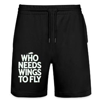 Who needs wings to fly? Vegan and - Stanley/Stella Trainer Unisex Organic Jogging Shorts - black - Front - Nik (191cm) & Marisol (170cm)