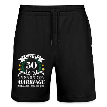 years of marriage Zeichenfläche 1 Kopie - Stanley/Stella Unisex Bio Joggingshorts Trainer  - Schwarz - Vorne - Nik (191cm) & Marisol (170cm)
