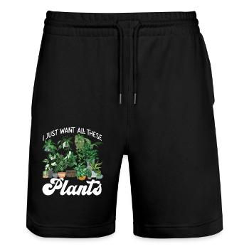 Plant Lover Gardening I Just Want - Stanley/Stella Unisex Bio Joggingshorts Trainer  - Schwarz - Vorne - Nik (191cm) & Marisol (170cm)