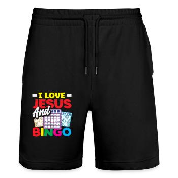 I Love Jesus and Bingo Player Joy - Stanley/Stella Trainer Unisex Organic Jogging Shorts - black - Front - Nik (191cm) & Marisol (170cm)
