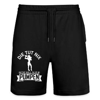 PUSSIES PUMPEN Zeichenfläche 1 Kopie - Stanley/Stella Unisex Bio Joggingshorts Trainer  - Schwarz - Vorne - Nik (191cm) & Marisol (170cm)
