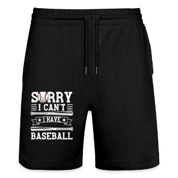 Lustiger Baseball Spruch Baseballspieler - Stanley/Stella Unisex Bio Joggingshorts Trainer  - Schwarz - Vorne - Nik (191cm) & Marisol (170cm)