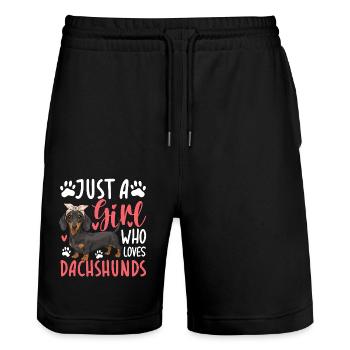 Just A Girl Who Loves Dachshunds - Stanley/Stella Unisex Bio Joggingshorts Trainer  - Schwarz - Vorne - Nik (191cm) & Marisol (170cm)