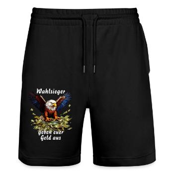 Wahlsieger geben euer Geld aus - Stanley/Stella Unisex Bio Joggingshorts Trainer  - Schwarz - Vorne - Nik (191cm) & Marisol (170cm)
