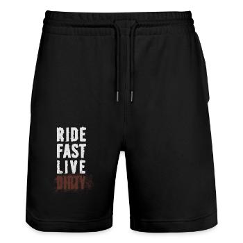 RIDE FAST LIVE DIRTY – MOUNTAINBIKE - MOTOCROSS - Stanley/Stella Unisex Bio Joggingshorts Trainer  - Schwarz - Vorne - Nik (191cm) & Marisol (170cm)
