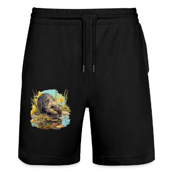Rat musqué - Short de jogging bio TRAINER Stanley/Stella unisexe - noir - Devant - Nik (191cm) & Marisol (170cm)