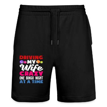 Bingo Spieler Fährt Meine Frau Verrückt - Stanley/Stella Unisex Bio Joggingshorts Trainer  - Schwarz - Vorne - Nik (191cm) & Marisol (170cm)