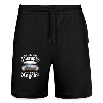 Ich habe eine Therapie, sie heißt Angeln - Stanley/Stella Unisex Bio Joggingshorts Trainer  - Schwarz - Vorne - Nik (191cm) & Marisol (170cm)