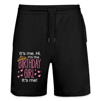 birthday girl omg she's so poetic - Stanley/Stella Trainer Unisex Organic Jogging Shorts - black - Front - Nik (191cm) & Marisol (170cm)