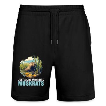 Bisamratten Bisamratte - Stanley/Stella Unisex Bio Joggingshorts Trainer  - Schwarz - Vorne - Nik (191cm) & Marisol (170cm)