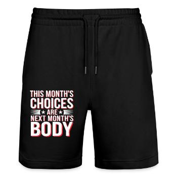 This Month's Choices Are Next Month's Body 2 - Stanley/Stella Unisex Bio Joggingshorts Trainer  - Schwarz - Vorne - Nik (191cm) & Marisol (170cm)