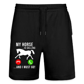 Pferdeliebhaber Reiten Pferde - Stanley/Stella Unisex Bio Joggingshorts Trainer  - Schwarz - Vorne - Nik (191cm) & Marisol (170cm)
