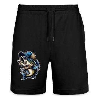 Angeln Fisch Mit Cap Angelhaken - Stanley/Stella Unisex Bio Joggingshorts Trainer  - Schwarz - Vorne - Nik (191cm) & Marisol (170cm)