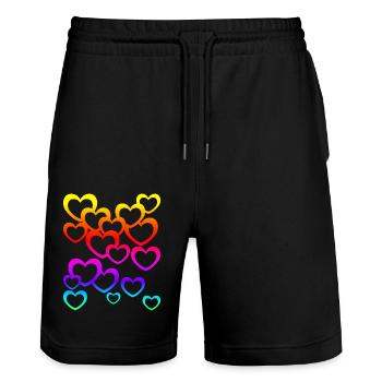 bunte Herzen Farbverlauf Regenbogen Herzsymbol - Stanley/Stella Unisex Bio Joggingshorts Trainer  - Schwarz - Vorne - Nik (191cm) & Marisol (170cm)