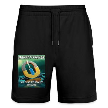 MAGNET FISCHER ZIEHE DIE SCHÄTZE ANS LAND - Stanley/Stella Unisex Bio Joggingshorts Trainer  - Schwarz - Vorne - Nik (191cm) & Marisol (170cm)