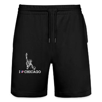 I Love Chicago Statue Of Liberty Heart Flag Cool - Stanley/Stella Trainer Unisex Organic Jogging Shorts - black - Front - Nik (191cm) & Marisol (170cm)