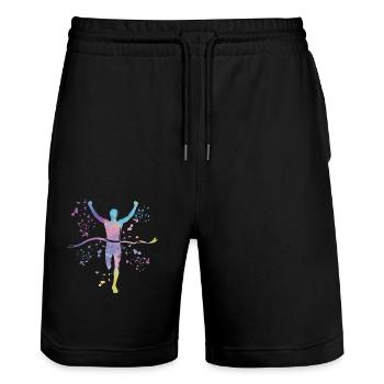 Marathonläufer Laufen Finisher Marathon - Stanley/Stella Unisex Bio Joggingshorts Trainer  - Schwarz - Vorne - Nik (191cm) & Marisol (170cm)