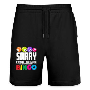 Bingo Spieler Sorry War Abgelenkt - Stanley/Stella Unisex Bio Joggingshorts Trainer  - Schwarz - Vorne - Nik (191cm) & Marisol (170cm)