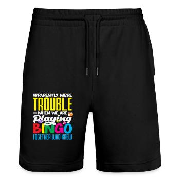 Joueur de bingo amusant quand nous jouons au bingo - Short de jogging bio TRAINER Stanley/Stella unisexe - noir - Devant - Nik (191cm) & Marisol (170cm)