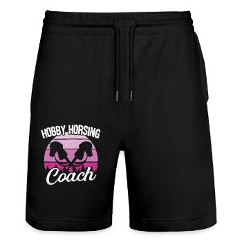 Hobby Horsing Trainer Steckenpferd Pferde Reiten - Stanley/Stella Unisex Bio Joggingshorts Trainer  - Schwarz - Vorne - Nik (191cm) & Marisol (170cm)