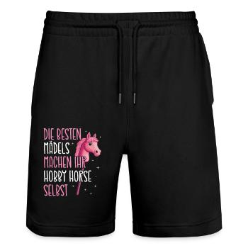 Hobby Horsing Steckenpferd Horse Pferde Reiten - Stanley/Stella Unisex Bio Joggingshorts Trainer  - Schwarz - Vorne - Nik (191cm) & Marisol (170cm)