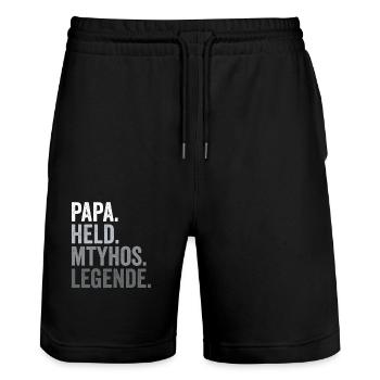 Papa Held Mythos Legende Vater Vatertag - Stanley/Stella Unisex Bio Joggingshorts Trainer  - Schwarz - Vorne - Nik (191cm) & Marisol (170cm)