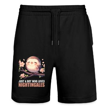 Nachtigallen Nachtigall - Stanley/Stella Unisex Bio Joggingshorts Trainer  - Schwarz - Vorne - Nik (191cm) & Marisol (170cm)