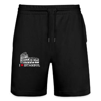 I Love Istanbul Kolosseum Liebhaber Herz Flagge Türkei - Stanley/Stella Unisex Bio Joggingshorts Trainer  - Schwarz - Vorne - Nik (191cm) & Marisol (170cm)