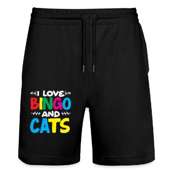 Bingo Spieler - Ich Liebe Bingo Und Katzen - Stanley/Stella Unisex Bio Joggingshorts Trainer  - Schwarz - Vorne - Nik (191cm) & Marisol (170cm)