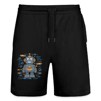 Fröhlicher Roboter Mit Zahnrädern Und - Stanley/Stella Unisex Bio Joggingshorts Trainer  - Schwarz - Vorne - Nik (191cm) & Marisol (170cm)