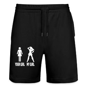 Dein Mädchen Meine Mädchen Humorvolle Illustration - Stanley/Stella Unisex Bio Joggingshorts Trainer  - Schwarz - Vorne - Nik (191cm) & Marisol (170cm)