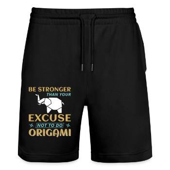 Origami japanische Papierfaltkunst - Stanley/Stella Unisex Bio Joggingshorts Trainer  - Schwarz - Vorne - Nik (191cm) & Marisol (170cm)