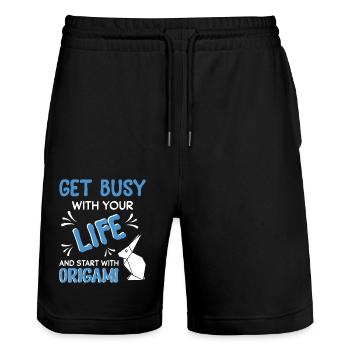 Origami japanische Papierfaltkunst - Stanley/Stella Unisex Bio Joggingshorts Trainer  - Schwarz - Vorne - Nik (191cm) & Marisol (170cm)