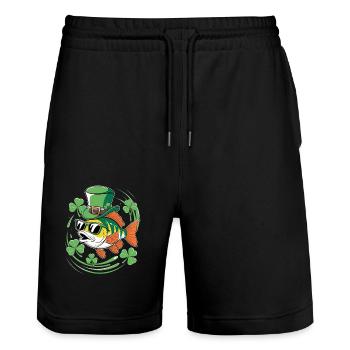 St. Patrick's Day with fish and shamrocks - Stanley/Stella Trainer Unisex Organic Jogging Shorts - black - Front - Nik (191cm) & Marisol (170cm)