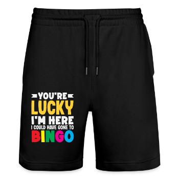 Vous avez de la chance, je suis un fan de Bingo ici - Short de jogging bio TRAINER Stanley/Stella unisexe - noir - Devant - Nik (191cm) & Marisol (170cm)