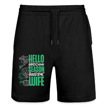 Amoureux des plantes Jardinage Mari Femme - Short de jogging bio TRAINER Stanley/Stella unisexe - noir - Devant - Nik (191cm) & Marisol (170cm)
