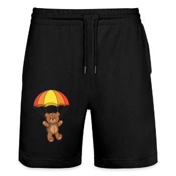 Teddy Bear Parachutist - Stanley/Stella Trainer Unisex Organic Jogging Shorts - black - Front - Nik (191cm) & Marisol (170cm)