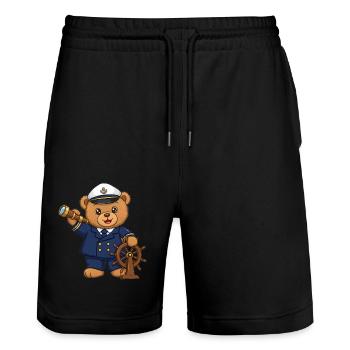 Teddy Bear Captain at Sea - Stanley/Stella Trainer Unisex Organic Jogging Shorts - black - Front - Nik (191cm) & Marisol (170cm)