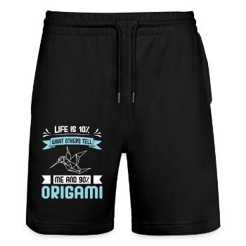 Origami japanische Papierfaltkunst - Stanley/Stella Unisex Bio Joggingshorts Trainer  - Schwarz - Vorne - Nik (191cm) & Marisol (170cm)