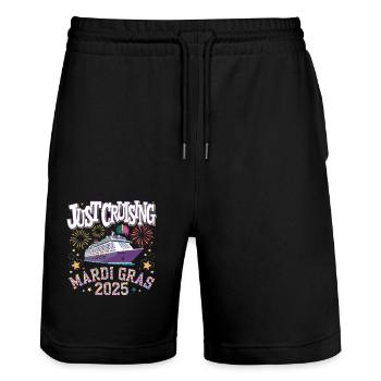 Just Cruising Mardi Gras 2025 Cruise Fun - Stanley/Stella Trainer Unisex Organic Jogging Shorts - black - Front - Nik (191cm) & Marisol (170cm)