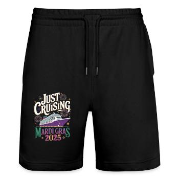 Just Cruising Mardi Gras 2025 Cruise Festival - Stanley/Stella Trainer Unisex Organic Jogging Shorts - black - Front - Nik (191cm) & Marisol (170cm)