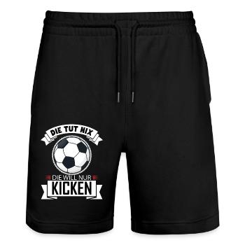 fussball Zeichenfläche 1 Kopie - Stanley/Stella Unisex Bio Joggingshorts Trainer  - Schwarz - Vorne - Nik (191cm) & Marisol (170cm)