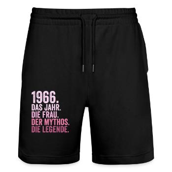 1966 Jahr Frau Mythos Legende Geburtstag - Stanley/Stella Unisex Bio Joggingshorts Trainer  - Schwarz - Vorne - Nik (191cm) & Marisol (170cm)