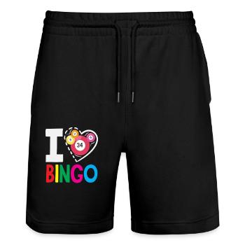 I Love Bingo Hearty Numbers - Stanley/Stella Trainer Unisex Organic Jogging Shorts - black - Front - Nik (191cm) & Marisol (170cm)
