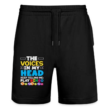 Voices in the head say game bingo - Stanley/Stella Trainer Unisex Organic Jogging Shorts - black - Front - Nik (191cm) & Marisol (170cm)